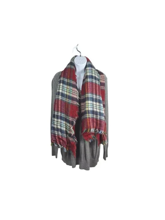 Plaid Fringe Scarf Red Multicolor Soft Warm Accessory (Mix & Match 3/$15) - Picture 3 of 7
